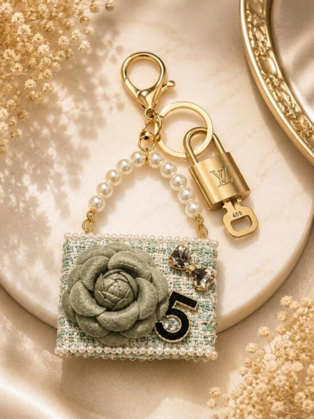Authentic Louis Vuitton Padlock & Key Gold ✨Unbranded Bag Charm Keychain